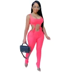 zan655-Spring 2021 new sleeveless solid color hollow out womens clothing two piece fashion womens clothing