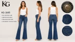 Women's High Waist Flare Denim Jeans with Crystal Side Detail