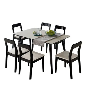 Memeratta trendy modern restaurant durable rubber solid wood dining table,with tempered glass S-757