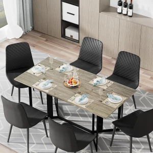 Dining Table for 6 People, 62 Inch Foldable Wood Dining Table