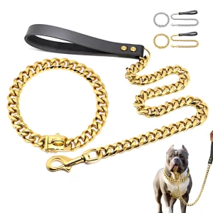 19mm Luxury Gold Collares Collar Leash Bully Link Cuban Dog Chain