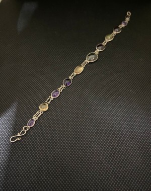 925 Silver Bracelet Studded With Multicoloured Natural Semi Precious Gemstone