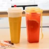 500ml 700ml  960ml disposable custom logo thickened PP injection square juice tea cup with lid