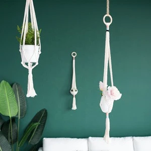 100% Cotton Home Boho Decor Indoor Outdoor Macrame Cotton Hanging Planter Holder Basket