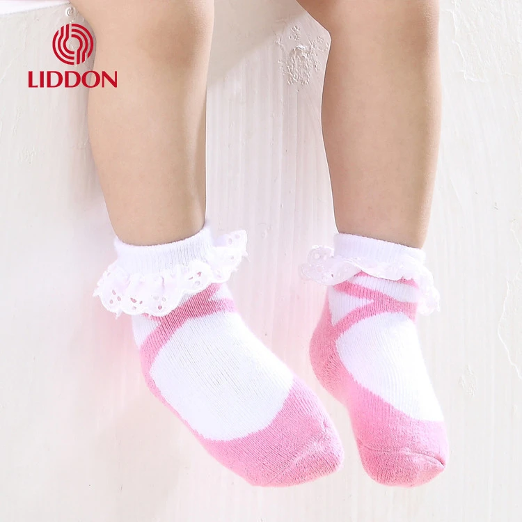 100% organic cotton terry-loop lace baby socks for infant