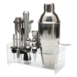 10Pcs Cocktail Shaker Set With Acrylic Base Maker Mixer Martini Spirits Muddler