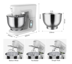 1500w 3 In 1 Food Mixers Best with 6L Rotating Bowl, Plastic Housing Planetary Dough Kneaing Mixer