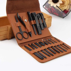 16pcs Professional Mens Stainless Steel Manicure Set With Leather Case Nail Clipper Tools Gift Kit Nail Manicure Pedicure Set