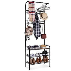 180CM Black Coat Rack With 3 Layers Standing Hat Towel Racks Shoes Bag Stands