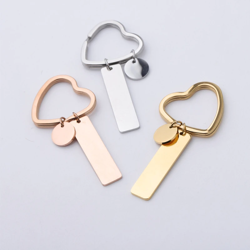 18K Gold Plated Engraved Custom Logo Mirror Polished Stainless Steel Blank Keychain