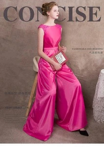 2018 hotsell pink red satin pants black lace tops evening prom pants dress white Satin lace  Pants dress evening  prom dress p16