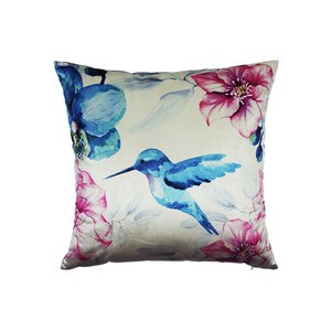 2018 italian latest design home decorative velvet digital print floral bird cushion cover