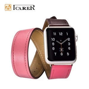 2018 Newest and Unique Design OEM Real Cow Leather Double Tour 42mm Watch Band for Apple