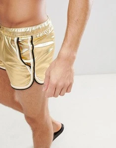 2018 OEM custom men swimwear clothing 100%polyester runner swim shorts in gold