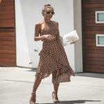 2019 summer fashion girls skirt Hang neck type wave point frenal irregularity woman dress