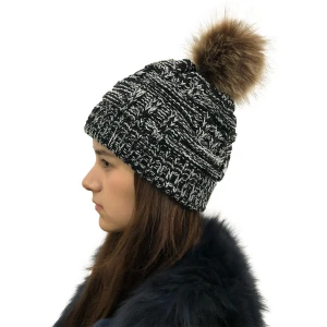 2020 Hot Sale Women Removable Pompom Ball Knitted Hat Warm Winter Striped Beanie Hat