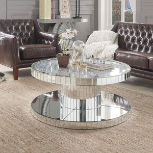 2020 New Sparkle Mirrored Round Diamond Decorate Coffee Console Table crushed for home hotel showroom