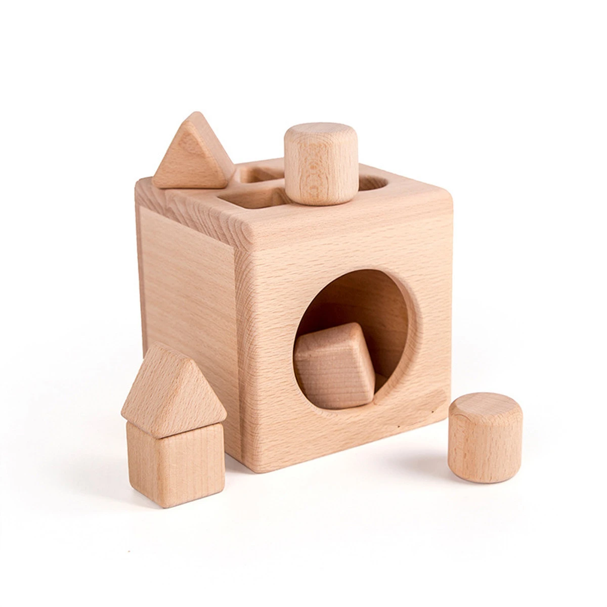 2021 Chinese Natural wooden toys shape block educational match wood box toy for Infant learing and training WBC003