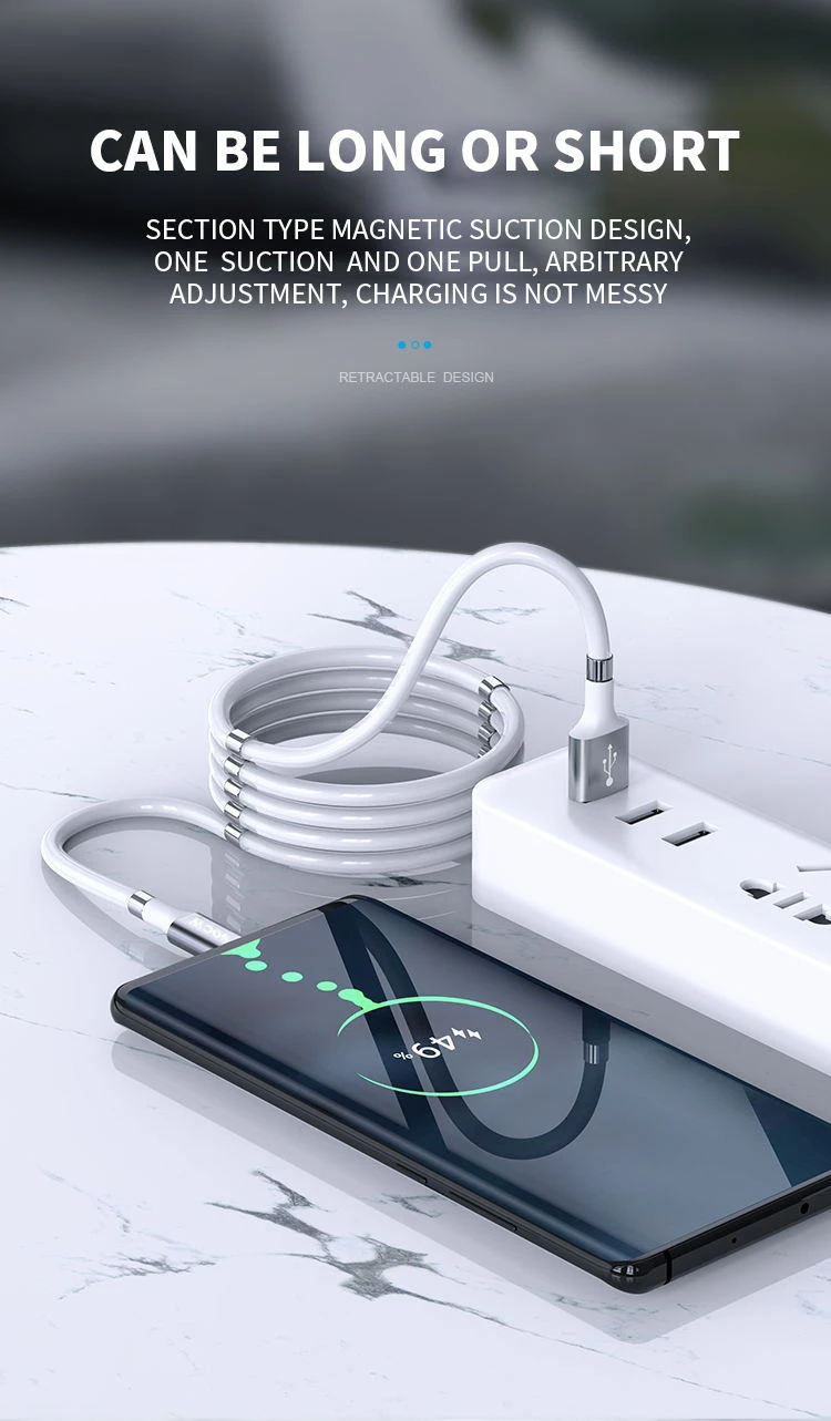 2021 New Design SuperCalla Self Winding Organizing Type C Micro Usb Easy Coil Charging Cable Magnetic Charging Cable