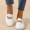 2024 autumn new net face solid color round head chain large size sports casual single shoes female