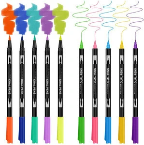 24 Colors Dual Tip Brush Pen Art Markers 30% More Ink Fine Tip &amp; Calligraphy Brush Pens