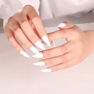 24pcs/kit Stiletto Shiny Fake Nails White Pointed Fake Nails Easily Decorate Your Fingers Candy White Surface