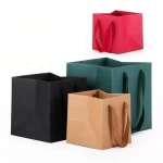 25kg Thick square kraft paper wide bottom cake custom-made flower gift takeaway bag with rope handle