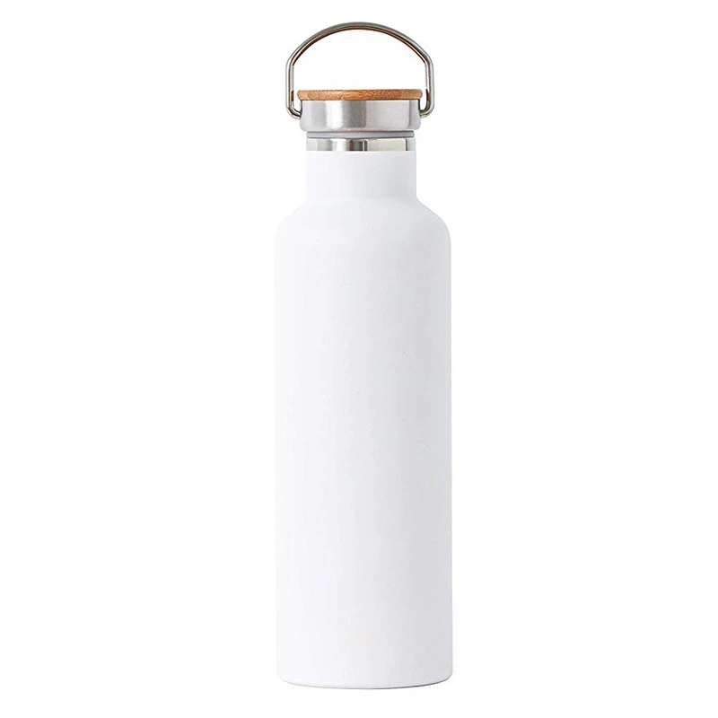25oz stainless steel water bottle double wall vacuum insulated water flask out door sports bottle with bamboo cover
