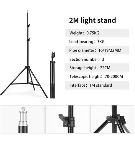 2M Light Tripod Stand Phone Camera Ring Light Stands CellphoneTripod Universal Stand for Photo Studio Video