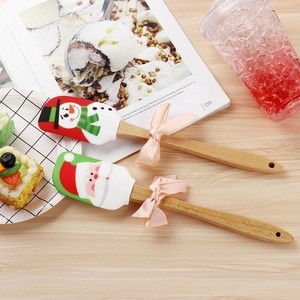 2Pcs Christmas Design Spatula Wooden Handle Silicone Scraper For Cream Mixing Baking Tools Christmas Decoration