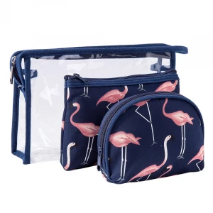 3Pcs/Set Women PVC Transparent Cosmetic Bag Flamingo Makeup Cases Girl Toiletry Organizer Promotional Gift