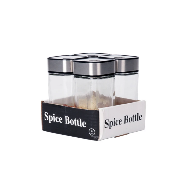 4 Ounce 120ml Capacity Square Glass Spice Jars with Shaker Tops and Airtight Silver Metal Lids