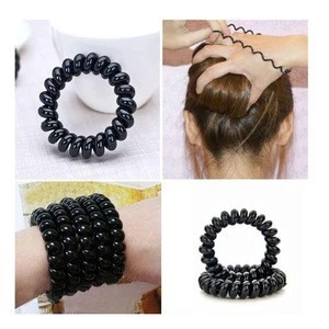 4 Pcs/Lot Women Ladies Girls New Black Elastic Girl Rubber Telephone Wire Style Hair Ties Plastic Rope Hair Band Accessories
