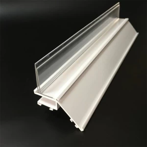 40mm white plastic extrusion shelf talker with transparent clear price label ticker data strip