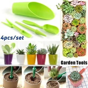 4pcs Mini Plastic Garden Portable Shovel Tools Shovel Rake Spade Garden Plant Tool Set With Wooden Handle Sowing Succulents