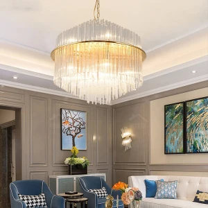 5019 Modern Indoor Decorative Round And Large Hand Blown Clear Crystal Glass Rod Chandelier