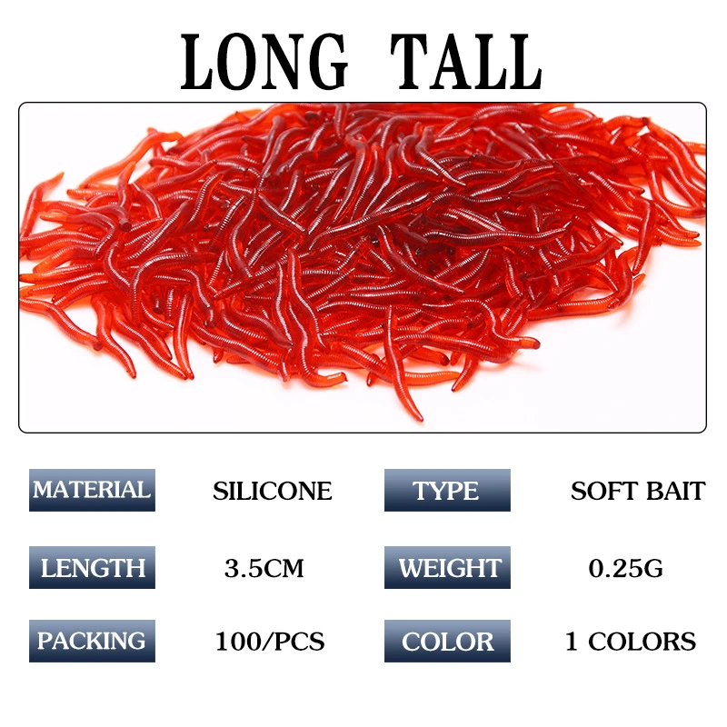 50pcs/bag 3.5cm hot Sale Trout Isca Artificial Baits  soft Red Worms EarthWorm Fishing Lures
