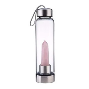550ml New Glass healing Gemstone Water Bottle and Wellness Glass with Stainless Steel Includes Protective Sleeve