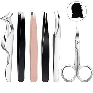 6pieces tweezers kit for eyelashes extension set eyelash lash tweezers and eyebrow scissors extensions tweezer set