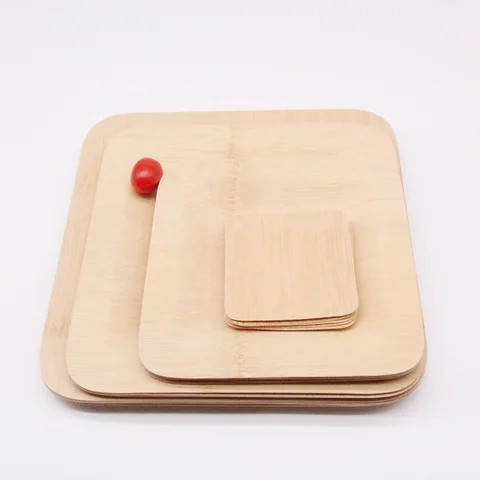 9*9cm bamboo square plates cutlery