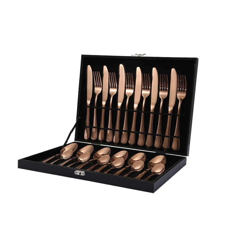 Amazon Hot Sell 24PCS Cutlery Sets Stainless Steel 410 Silverware Gold Flatware With Gift Box
