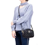 atinfor Double Zip Genuine Leather Round Messenger Bag Plaid Cowhide Lattice Purse Lady Luxury Handbags Women Bags Designer
