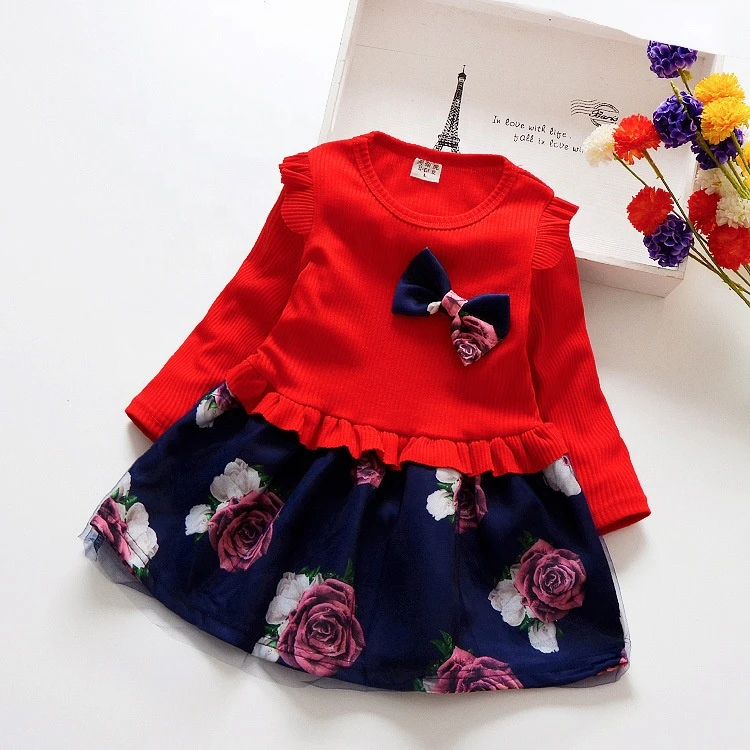 Autumn Bow Fancy Wear Kids Clothing Dress Casual Baby Girl Dress