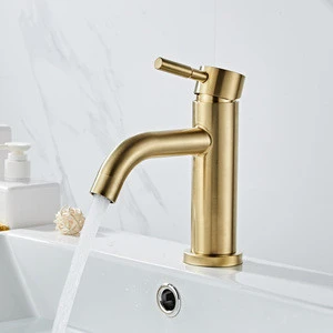 Bathroom Faucet Solid Brass Bathroom Basin Faucet Cold And Hot Water Mixer Sink Tap Single Handle Deck Mounted Brushed Gold Tap