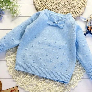ca10011 round neck plain cute baby girls sweaters with bow