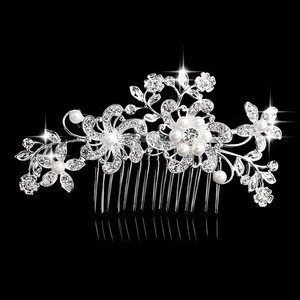 Charm Flower Rhinestone Hair Slide Floral Head Piece Pearl Wedding Hair Comb Clip Crystal Bridal Hairpin Jewelry Hair Accessory