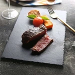 Cheap Wholesale Custom Package Round Square Rectangle Serving Plate Real Natural Black Slate Stone Dish for Pizza Barbecue