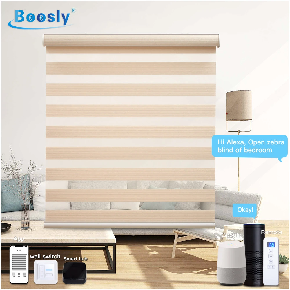 china blackout smart wifi double automatic shades zebra roller blind fabric electric motorized window blind