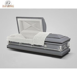 China funeral casket supplies blue crepe interior metal coffin manufacturers