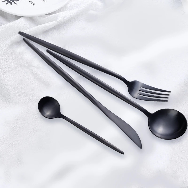 Christmas Gift 304 Matt Spoon  Fork, Black Flatware restaurant cutlery set Stainless Steel Cutlery Set